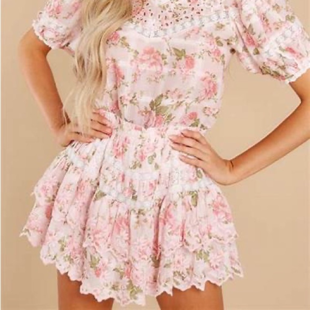 LoveShackFancy Emilia skirt pink painted fence print